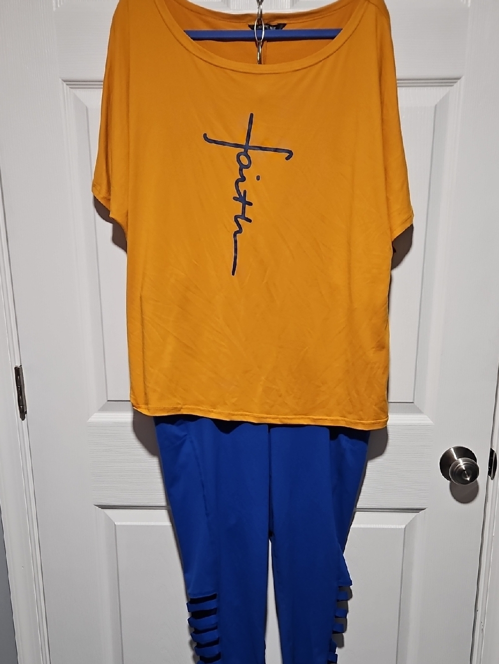 Chic Bold Mustard Top FAITH Written In Royal Blue